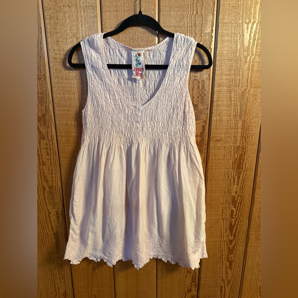 Johnny Was Light Pink Sleeveless Smocked Tunic